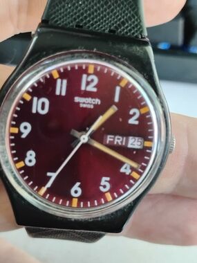 Swatch Men's Burgundy Dial Analog Watch - Burgundy